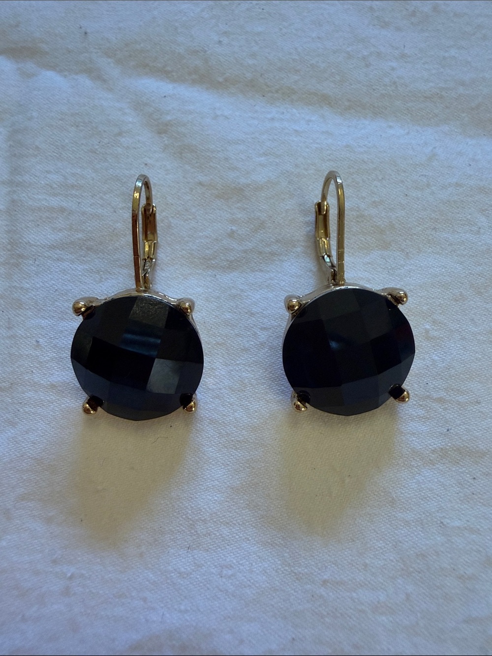 Talbots Gold-Tone Leverback Earrings with Black Faceted Stones